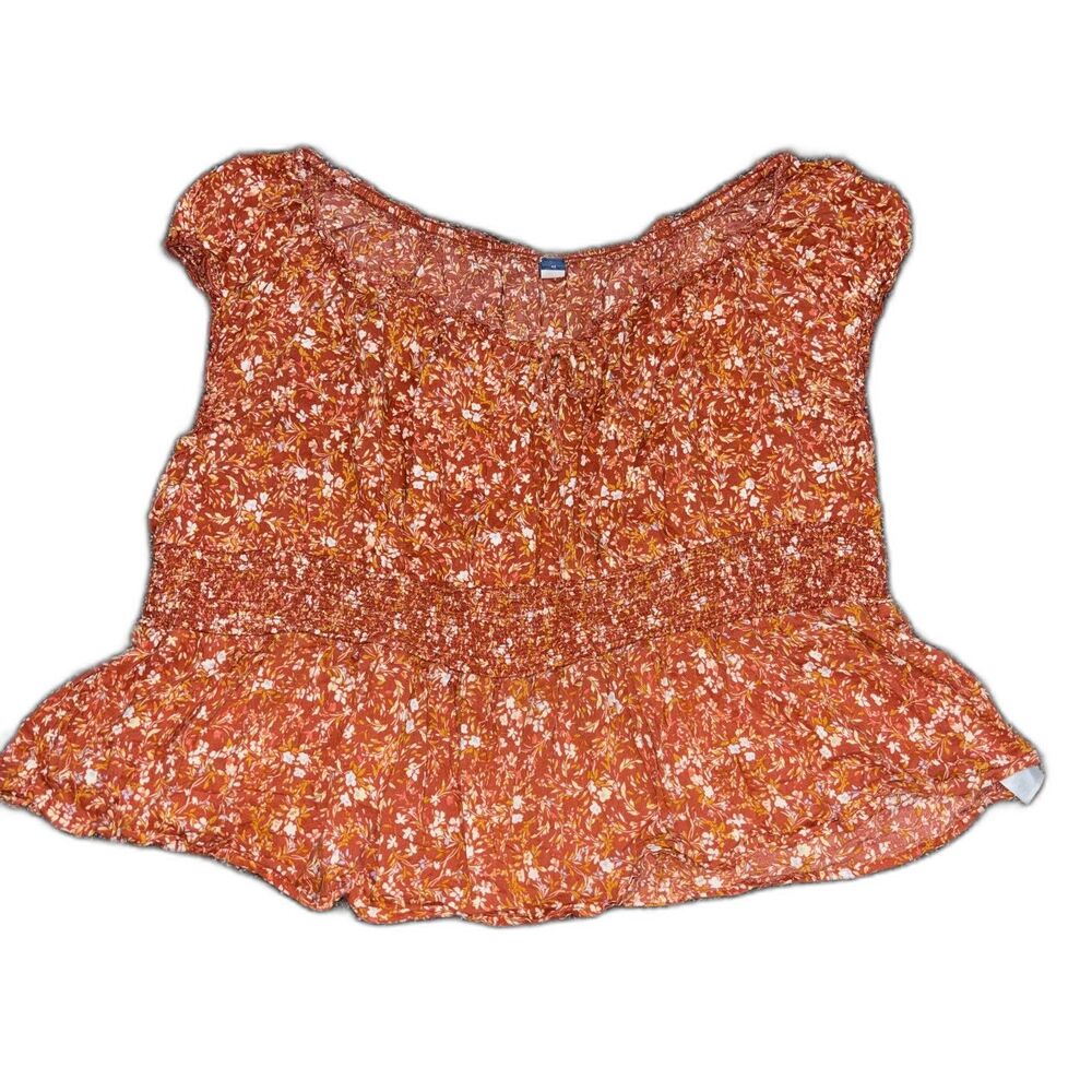 Old Navy Rust Floral Smocked Peplum Top 4X